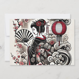 Festiva Tarjeta de vacaciones plana Geisha Elegance