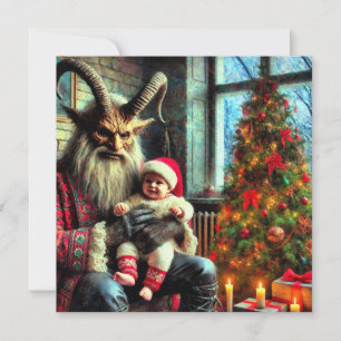 Festiva Tarjeta de vacaciones plana Krampus para navidades