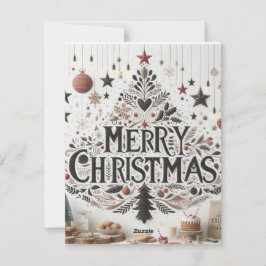 Festiva Tarjeta de vacaciones plana, Navidades Meowy