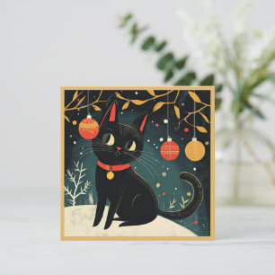 Festiva Tarjeta de vacaciones plana para gato negro retro
