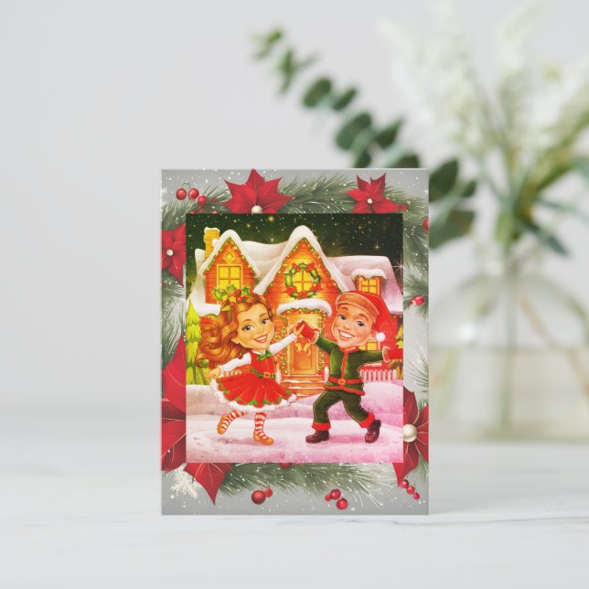 Festiva Tarjeta de vacaciones plana para navidades (Anverso de pie)