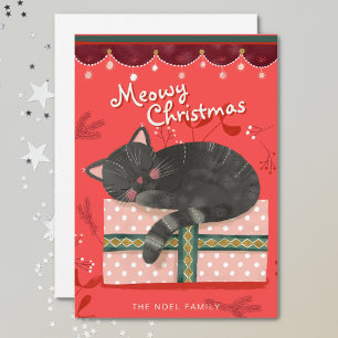 Festiva Tarjeta de vacaciones plana para Navidades de gato