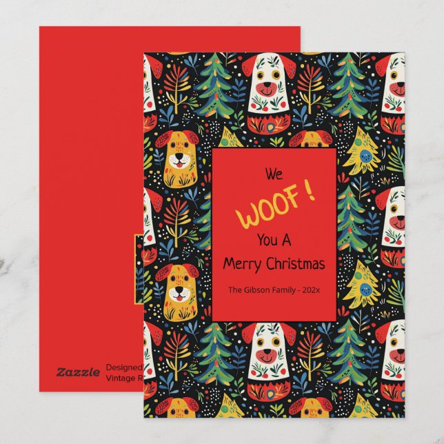 Festiva Tarjeta de vacaciones plana para Navidades de perr (Anverso / Reverso)