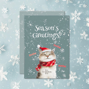 Festiva Tarjeta de vacaciones plana para Navidades Gato Mo