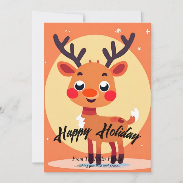 Festiva Tarjeta de vacaciones plana para Navidades Rudolph (Anverso)