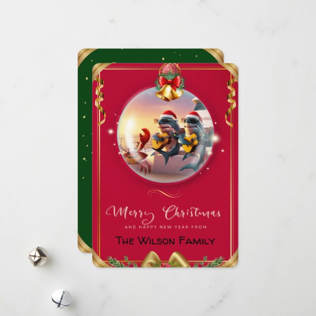 Festiva Tarjeta de vacaciones plana para tiburones y amigo (Anverso/Reverso In Situ)