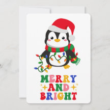 Tarjeta de vacaciones plana Penguin para Navidades