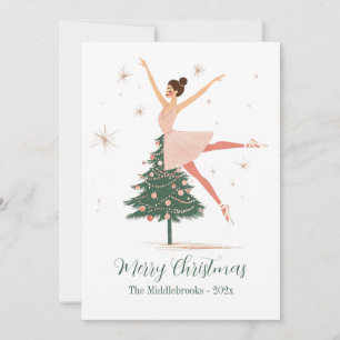 Festiva Tarjeta de vacaciones plana Pink Nutcracker Baller