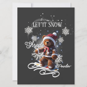 Festiva Tarjeta de vacaciones plana TeddyBear Snowboard/Sh