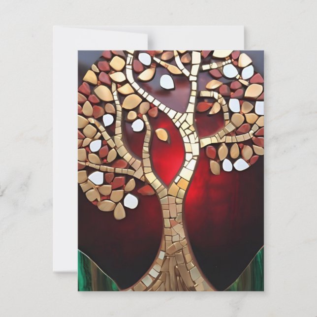Festiva Tarjeta de vacaciones plana Tree of life Red Gold  (Anverso)
