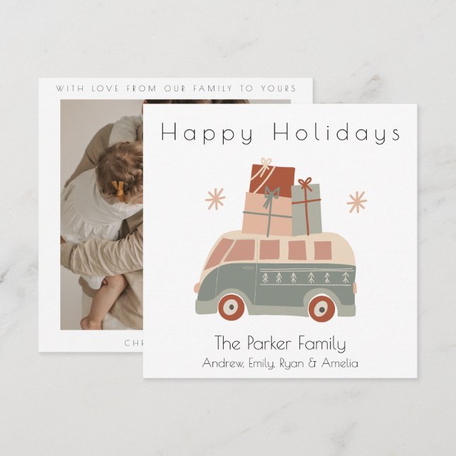 Festiva Tarjeta de vacaciones plana Van Flat para navidade (Anverso / Reverso)