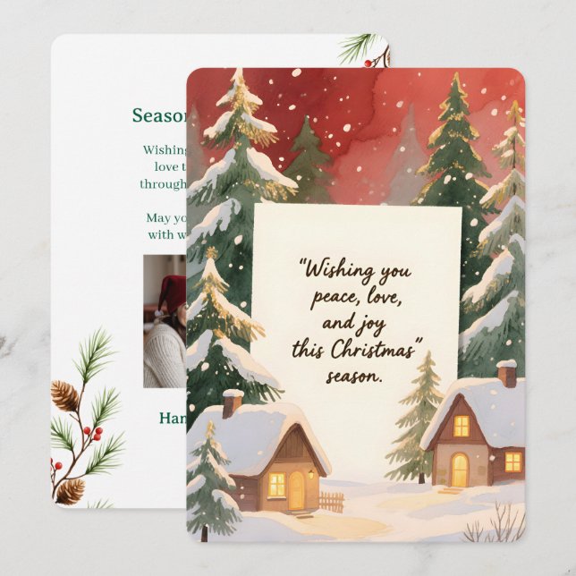 Festiva Tarjeta de vacaciones plana vintage personalizable (Anverso / Reverso)