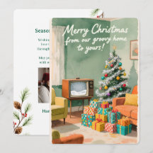 Tarjeta de vacaciones plana vintage personalizable