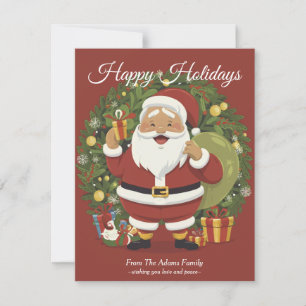 Festiva Tarjeta de vacaciones plana Wreath de Santa Claus