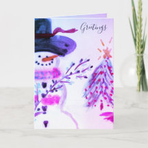 Tarjeta de vacaciones plegada Artsy Watercolor Sno