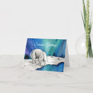 Festiva Tarjeta de vacaciones plegada Aurora Polar Bear