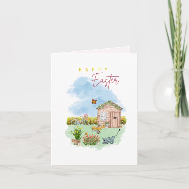 Festiva Tarjeta de vacaciones plegada de Pascua (Anverso)