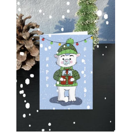 Festiva Tarjeta de vacaciones plegada para oso polar en bl