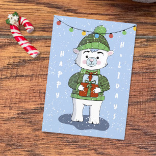 Festiva Tarjeta de vacaciones plegada para oso polar en bl