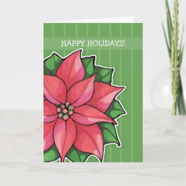Festiva Tarjeta de vacaciones Poinsettia Joy green strips