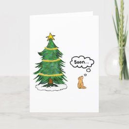 Festiva Tarjeta de vacaciones "Pronto" en árbol y gato - i