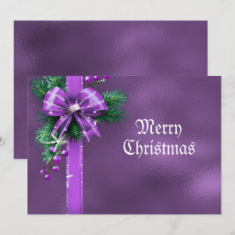 Festiva Tarjeta de vacaciones Purple Bow Navidades