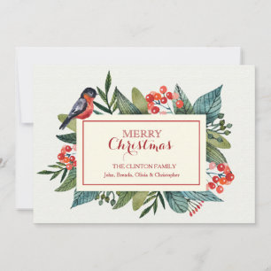 Festiva Tarjeta de vacaciones Red Bird and Berries