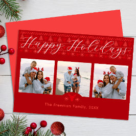 Festiva Tarjeta de vacaciones Red Nórdica Feliz con tres f