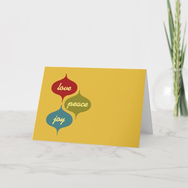 Festiva Tarjeta de vacaciones retro amor, paz, alegría (Anverso)