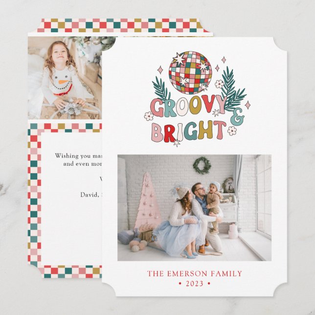 Festiva Tarjeta de vacaciones retro con collage de fotos (Anverso / Reverso)