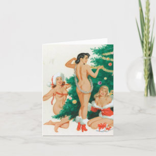 Festiva Tarjeta de vacaciones retro «Decorando el árbol»