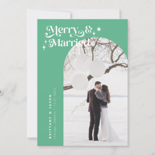 Festiva Tarjeta de vacaciones Retro Green Merry y Married