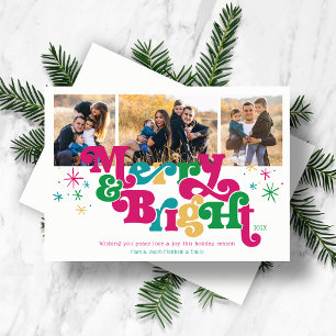 Festiva Tarjeta de vacaciones Retro Merry & Bright Photo