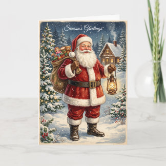 Festiva Tarjeta de vacaciones retro vintage de Santa Claus