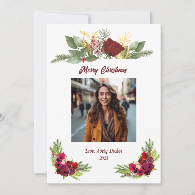 Festiva Tarjeta de vacaciones Rosa de Borgoña (Anverso)