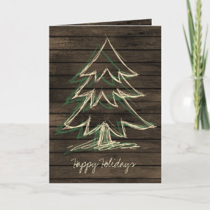 Festiva Tarjeta de vacaciones Rustic Barnwood Pine Tree