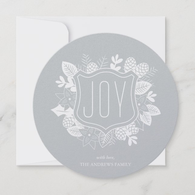 Festiva Tarjeta de vacaciones Rustic Joy Round Shimmer Sil (Anverso)