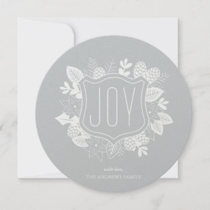 Festiva Tarjeta de vacaciones Rustic Joy Round Shimmer Sil