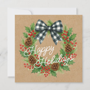Festiva Tarjeta de vacaciones Rustic White And Black Check