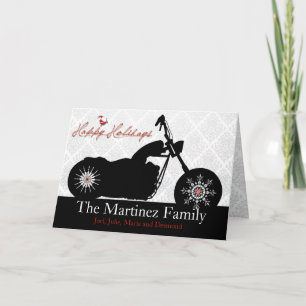 Festiva Tarjeta de vacaciones Santa Motorcycle y Snowflake