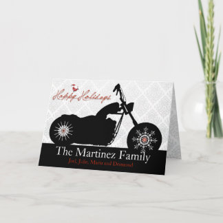 Festiva Tarjeta de vacaciones Santa Motorcycle y Snowflake