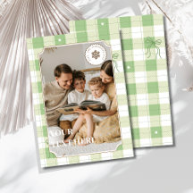 Tarjeta de vacaciones simple Green Gingham Plaid