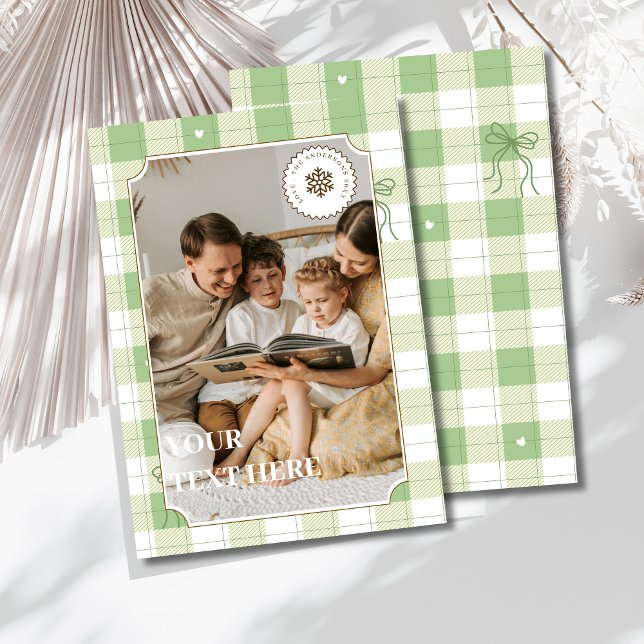 Festiva Tarjeta de vacaciones simple Green Gingham Plaid (Subido por el creador)