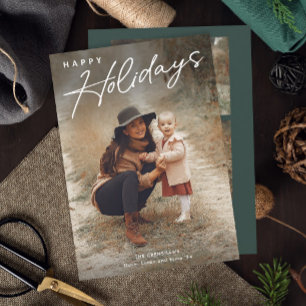 Festiva Tarjeta de vacaciones Simple Script Happy Holidays