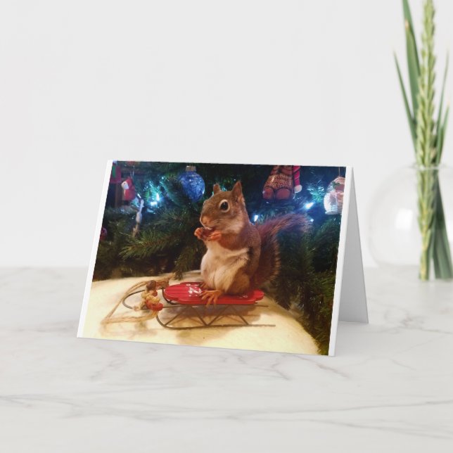 Festiva Tarjeta de vacaciones Sledding Squirrel (Anverso)