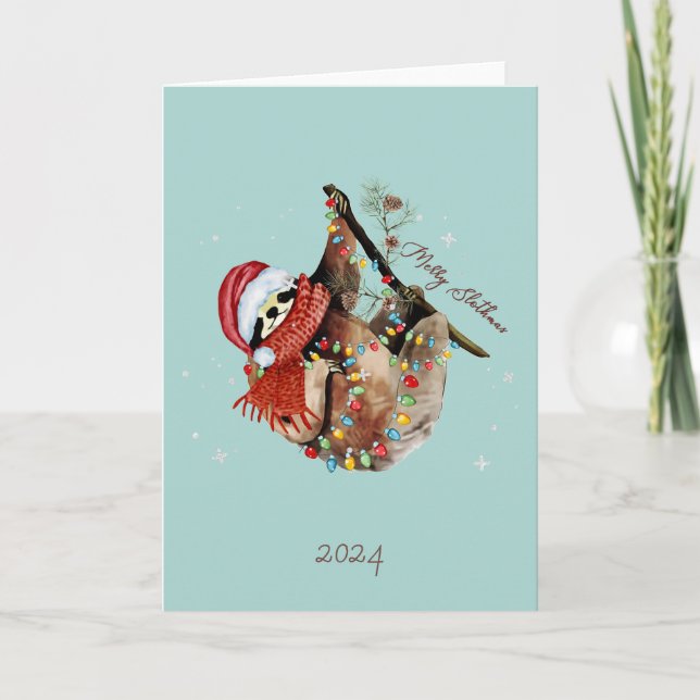 Festiva Tarjeta de vacaciones Sloth navidades (Anverso)