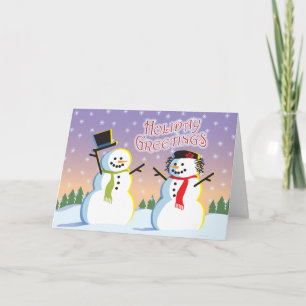 Festiva Tarjeta de vacaciones Snowman & Woman