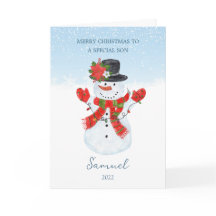 Tarjeta de vacaciones Son Navidades Snowman