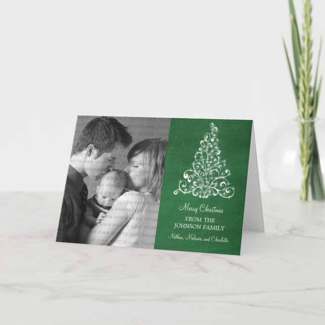 Festiva Tarjeta de vacaciones Sparkboard Tree Chalkboard,  (Anverso)