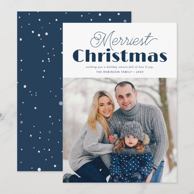 Festiva tarjeta de vacaciones typography merriest navidade (Anverso / Reverso)